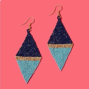 Navy/Aqua Custom Color Block Beaded Diamond Earrings